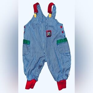 Vintage Rainbow Gymboree Infant Blue Striped Sailboat Overalls Primary Color